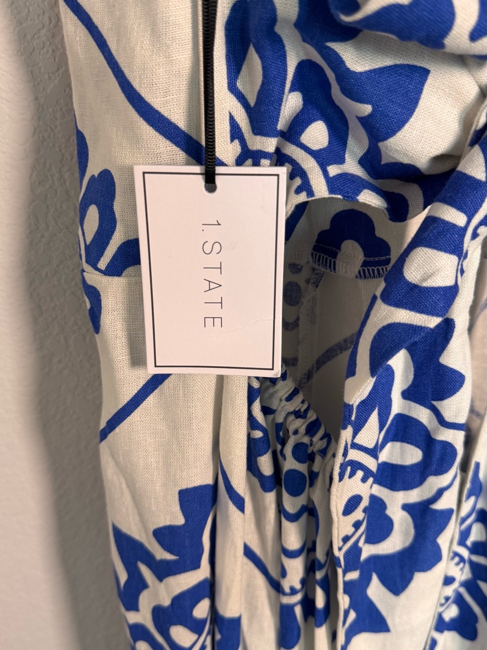 NWT 1.State Blue White Medallion Linen Blend Print Halter Maxi Dress Size XL - Picture 7 of 10